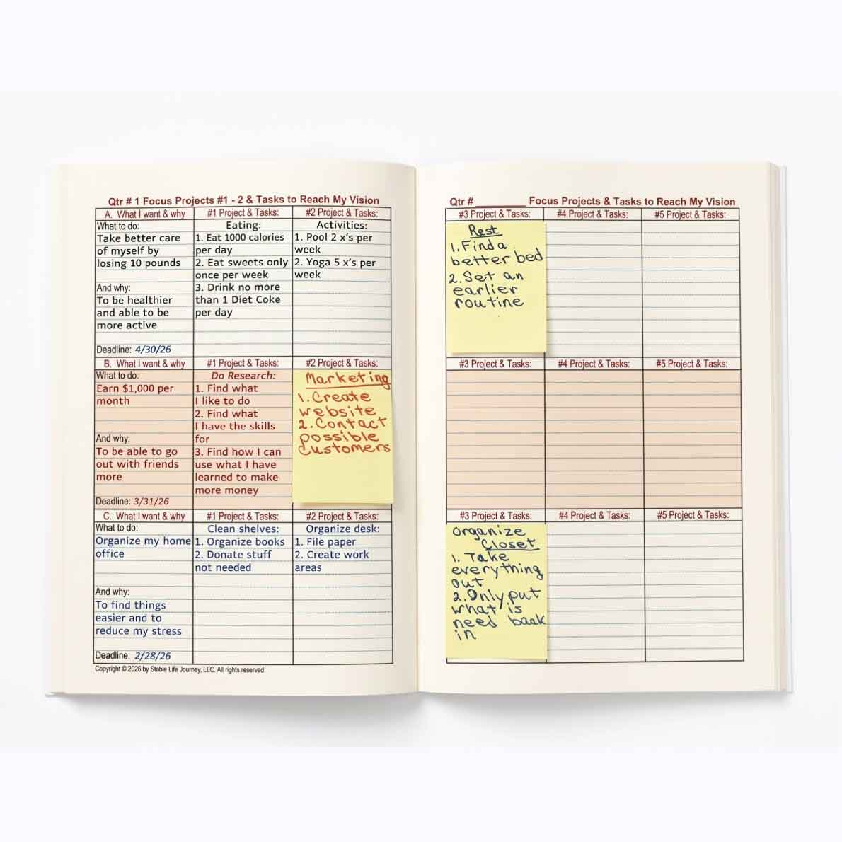 Daily activity page of the planner